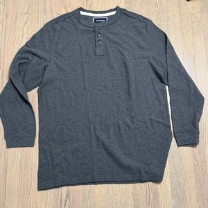 St Johns Bay 2XLT Henley Shirt Long Sleeve Mens Pullover Gray Cotton